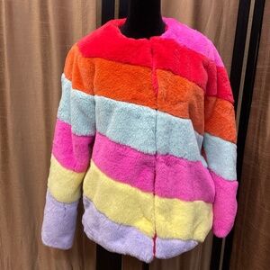 NWT Gorgeous rainbow faux fur jacket